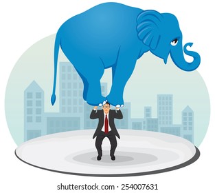 Businessman raises an elephant above the head