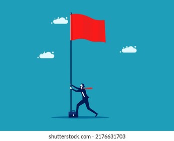 A businessman raises a red flag. Business victory. business concept vector illustration