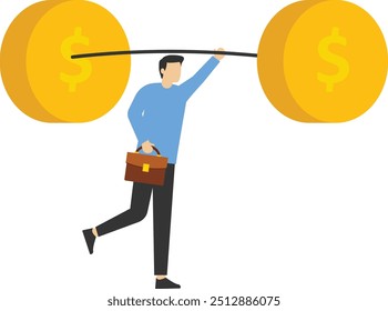 Hombre de negocios levantando pesas con el símbolo del dinero, diseño de la Ilustración vectorial