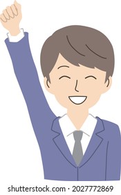 A businessman raising one hand