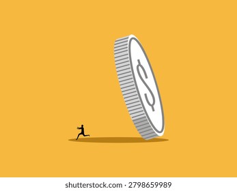 businessman ran away from the falling coin