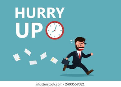businessman ran to work in a hurry before it was too late, causing important documents to be scattered. business that is competing against time.