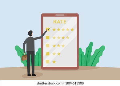Empresario con sistema de clasificación concepto de vector plano 2D para banner, sitio web, ilustración, página de aterrizaje, volante, etc