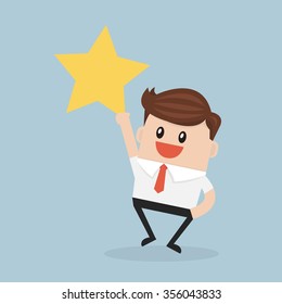 Businessman reaching up to get a golden star