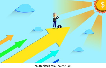 Businessman reaching gold coin. Graphic illustration. vector