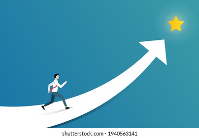 Businessman reaching out the star vector illustration. Success in business and career growth symbol.