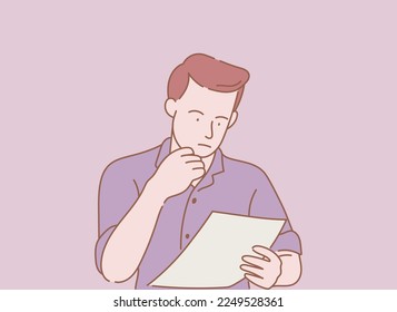 businessman read analyze paper document with outline or line and clean simple people style