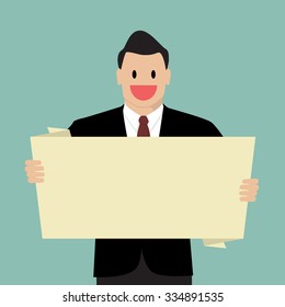 Businessman reading blank board. Vector Illustration