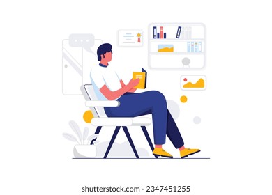 Business man Reading Book - Flat Vector