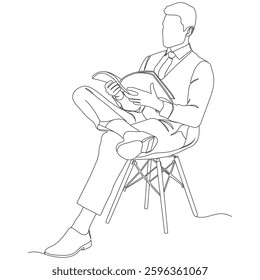 Businessman Reading a Book — Minimalist Line Art Illustration