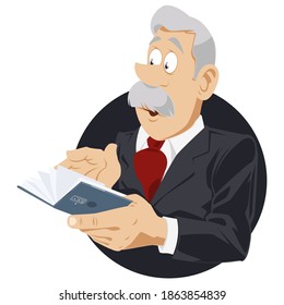 Businessman is reading book on smartphone. Illustration concept for website and mobile development.