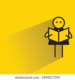 businessman reading book stick figure on yellow background