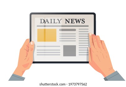 businessman reading daily news articles on tablet screen online newspaper press mass media concept