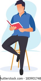 Un hombre de negocios lee el informe diario mientras está sentado en una silla