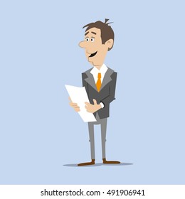 businessman is reading the document. Contract. vector illustration of cartoon