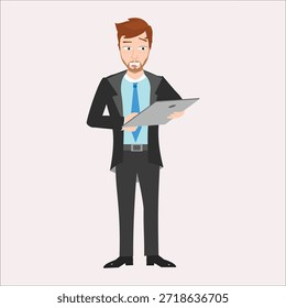 Empresário lendo documento na ilustração de vetor da área de transferência