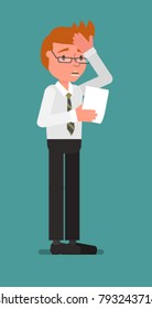 Businessman is reading a document. Vector illustration. Flat design style. Suitable for animation (individual segments)