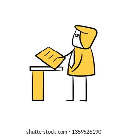 businessman reading document yellow doodle design
