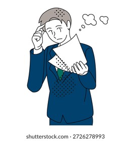 Empresário Lendo Documentos e Pensando Seriamente Ilustração