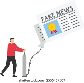 Businessman reading fake news, read newspaper and watching news, propaganda newscast, hot online information, Vector illustration design concept in flat style

