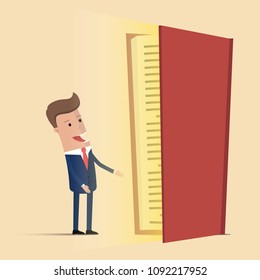 Businessman is reading a large book. Vector business concept illustration