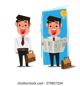 businessman reading newspaper. character design - vector illustration