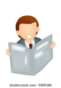 BusinessMan reading Newspaper - Vector Icon