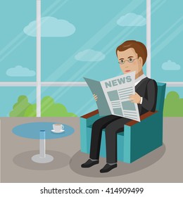 Businessman reading a newspaper. Vector Illustration.