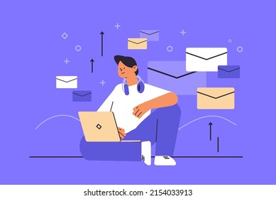 businessman reading or writing letters on laptop man communicating on computer email messaging mail concept