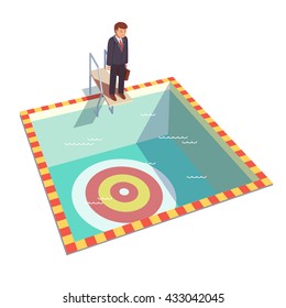 Businessman ready to dive in a pool from springboard to achieve his goal. Flat style vector illustration clipart.