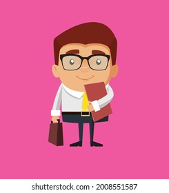 Businessman Ready To Work Flat Vector Cartoon Illustration 014