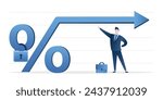 Businessman or real estate owner with fixed percentage sign. Fixed interest rate, mortgage or loan. Fixed cost or constant price for customers. Banking or financial return rate concept. flat vector