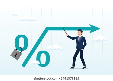 Businessman real estate owner with fixed percentage sign, fixed interest rate, mortgage or loan, fixed cost or constant price, banking or financial return rate (Vector)