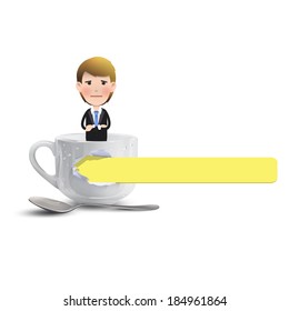 Businessman with realistic cup over white. Vector design. 