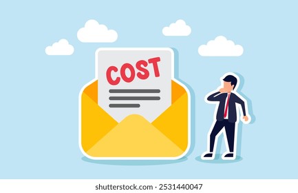 A businessman receives an email labeled COST, illustrating a notification about the company's cost report