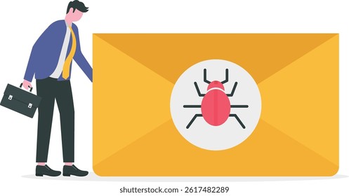 Businessman receives a letter with an electronic virus. Spam mail and Virus

