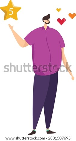Businessman receiving a five star customer rating, representing customer satisfaction, positive feedback, service excellence, online reviews, and business success.