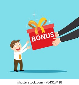 Businessman receiving gift box to get bonus, illustration vector cartoon