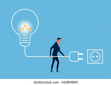 Businessman recharge creativity. Power creative ideas. Energy and power. Cartoon Vector Illustration.