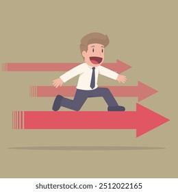 Businessman red arrow that shoots. New startup concept. Heading towards the goal of success.vector.illustration