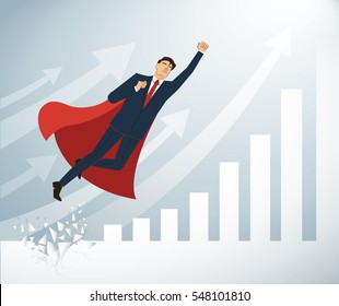 businessman and red cape Breaking the wall to Successful vector. Business concept illustration.    