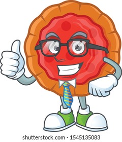 Businessman red cherry pie with sweet jam.