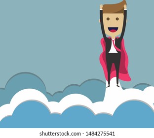 Businessman with red cloak flying on sky with space for texting, vector, illustrator