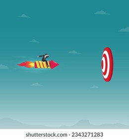 Businessman with red firework rocket leads to target vector illustration 