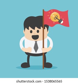 businessman with a red flag and a light bulb symbol indicating his intelligence