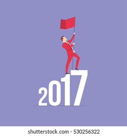 Businessman in red suit. Flat style business new year 2017 concept vector illustration.