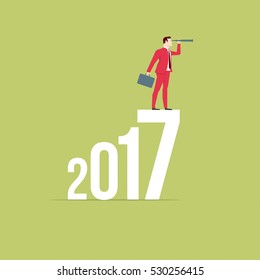 Businessman in red suit. Flat style business new year 2017 concept vector illustration.