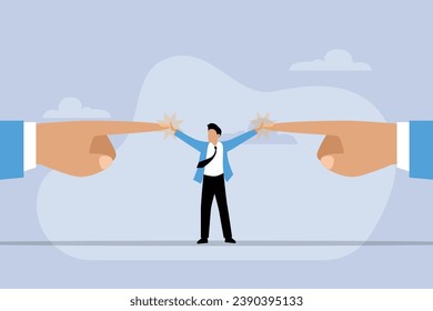 Businessman referee finds compromise. Mediator solving competition. Conflict and solution