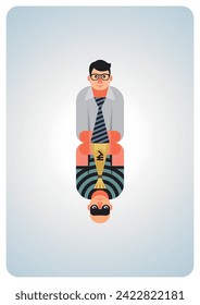 Businessman Reflecting on Success and Challenges Concept, Scam, Robbery, Fraud, Business Illustration, Corporate Illustration, Minimal Illustration, Upside Down Art, Illusion Art, Gimmick