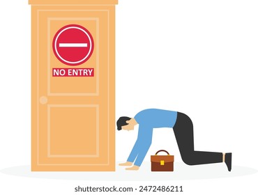 Businessman is refused feels frustrated at the closed door.frustrated, no entry, forbidden.

